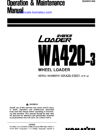 WA420-3(JPN) S/N 53001-54000 Operation manual (English)