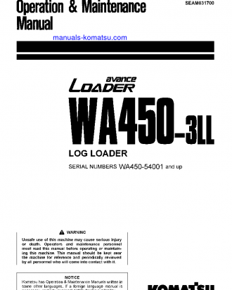 WA450-3(JPN)-LL S/N 54001-UP Operation manual (English)