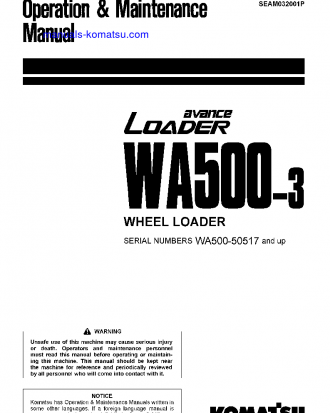 WA500-3(JPN) S/N 50517-UP Operation manual (English)
