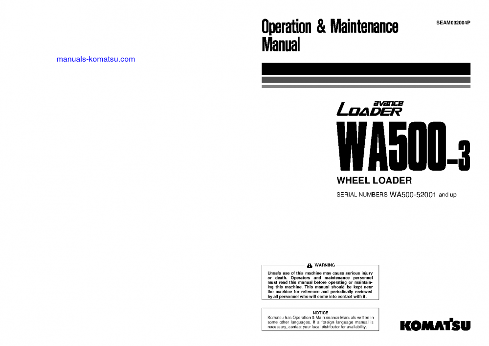 WA500-3(JPN) S/N 52001-UP Operation manual (English)