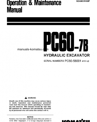 PC60-7(JPN)-W/ FRONT BLADE S/N 58001-UP Operation manual (English)