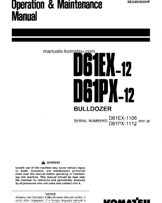 D61PX-12(JPN) S/N 1112-UP Operation manual (English)