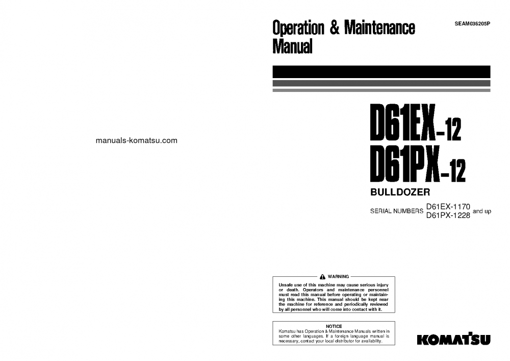 D61EX-12(JPN) S/N 1170-UP Operation manual (English)