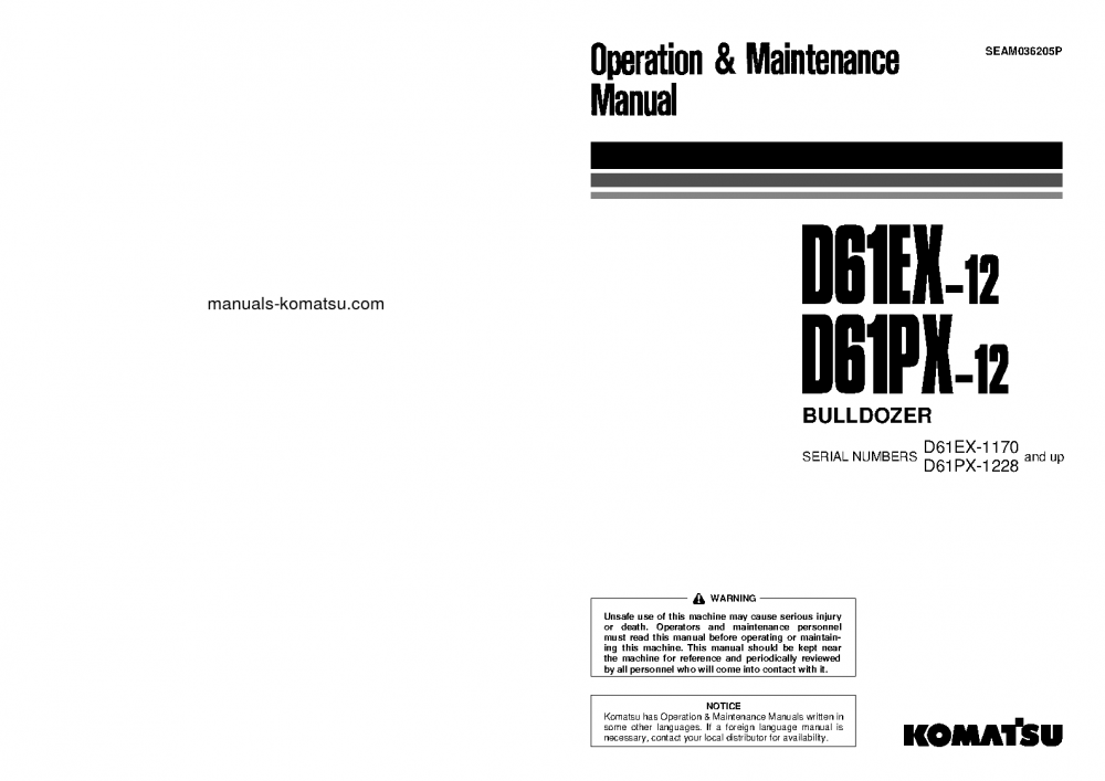 D61EX-12(JPN)-FOR IRAQ S/N 1170-UP Operation manual (English)