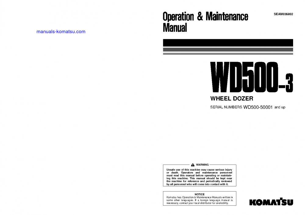 WD500-3(JPN) S/N 50001-UP Operation manual (English)