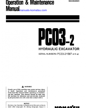 PC03-2(JPN) S/N 21587-UP Operation manual (English)