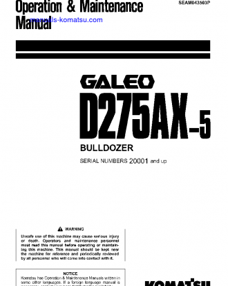 D275AX-5(JPN) S/N 20001-20163 Operation manual (English)