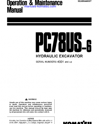 PC78US-6(JPN) S/N 4001-4561 Operation manual (English)