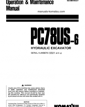 PC78US-6(JPN) S/N 5501-6500 Operation manual (English)