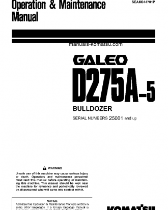 D275A-5(JPN) S/N 25001-25177 Operation manual (English)