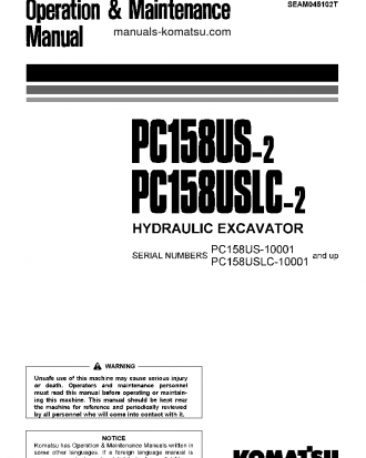 PC158US-2(JPN) S/N 10001-UP Operation manual (English)