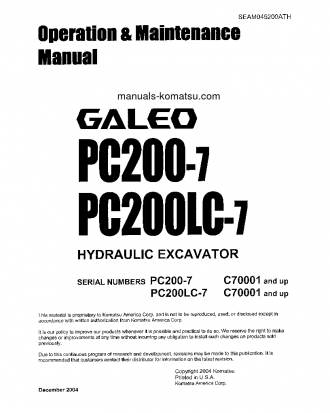 PC200LC-7(THA) S/N C70001-UP Operation manual (English)