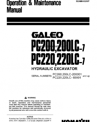 PC220-7(JPN)-SEGMENT- MONITOR S/N 60001-65000 Operation manual (English)