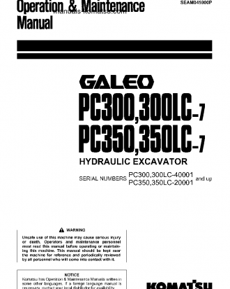 PC300-7(JPN)-SEGMENT- MONITOR S/N 40001-45000 Operation manual (English)