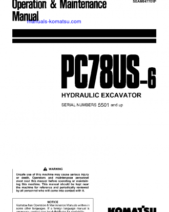 PC78US-6(JPN)-FOR NORWAY S/N 5501-6500 Operation manual (English)