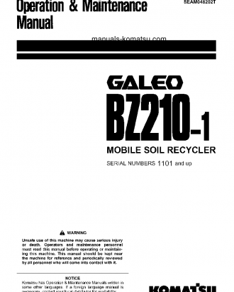 BZ210-1(JPN) S/N 1101-UP Operation manual (English)