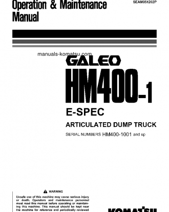 HM400-1(JPN)-E-SPEC S/N 1001-UP Operation manual (English)
