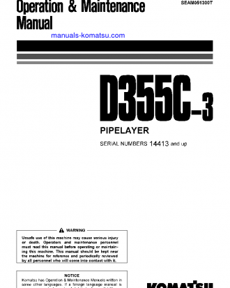 D355C-3(JPN) S/N 14413-UP Operation manual (English)