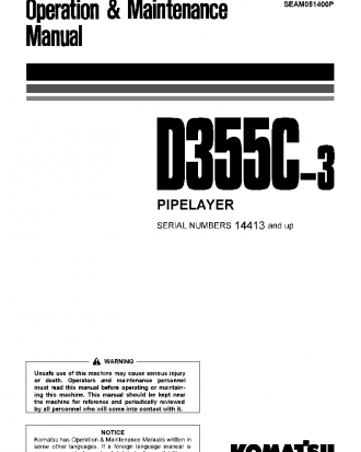 D355C-3(JPN)--30C DEGREE S/N 14413-UP Operation manual (English)
