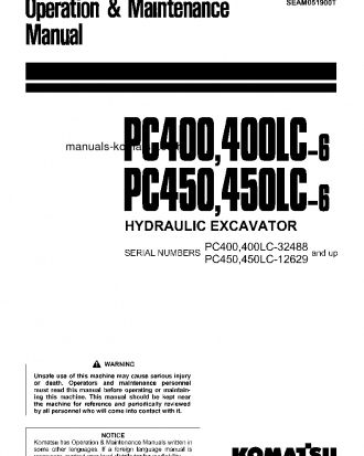 PC450LC-6(JPN) S/N 12629-UP Operation manual (English)