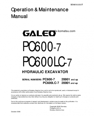 PC600LC-7(JPN) S/N 20001-UP Operation manual (English)