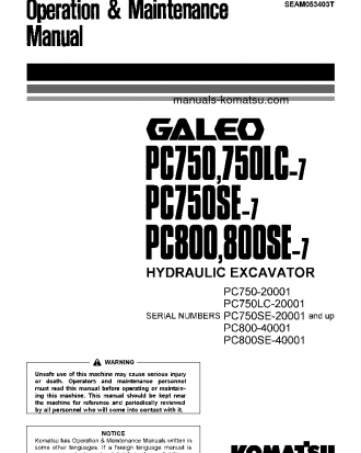 PC800-7(JPN) S/N 40001-UP Operation manual (English)