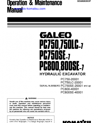 PC800-7(JPN) S/N 40001-40068 Operation manual (English)