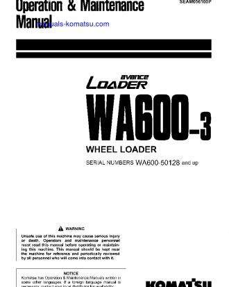 WA600-3(JPN)-EMISSION S/N 50128-UP Operation manual (English)