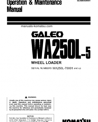 WA250L-5(JPN) S/N 70001-70024 Operation manual (English)