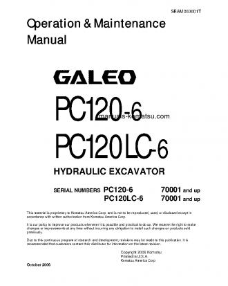 PC120-6(JPN) S/N 70001-UP Operation manual (English)