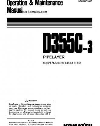 D355C-3(JPN)--30C DEGREE, LONG BOOM SPEC. S/N 14413-UP Operation manual (English)