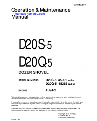 D20S-5(JPN) S/N 45001-UP Operation manual (English)