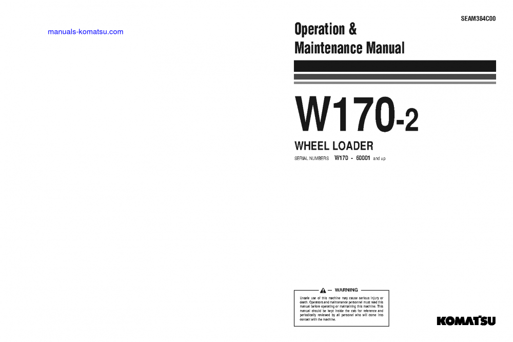 W170-2(JPN) S/N 60001-UP Operation manual (English)