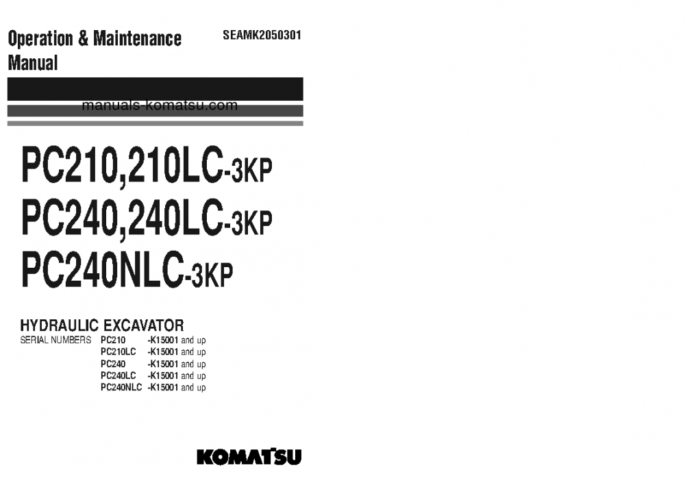 PC240LC-3(GBR)-PERKINS S/N K15001-UP Operation manual (English)