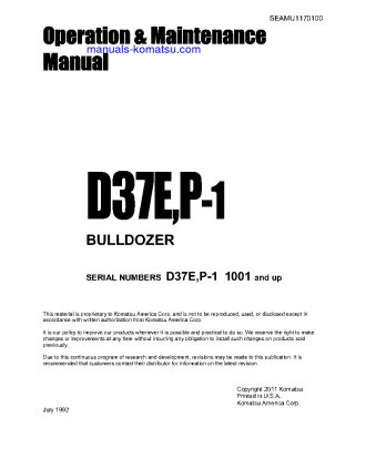 D37P-1(JPN) S/N 1001-UP Operation manual (English)