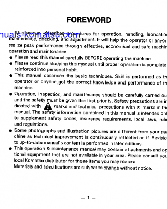 WA320-1(JPN)-C SPEC S/N 10001-UP Operation manual (English)