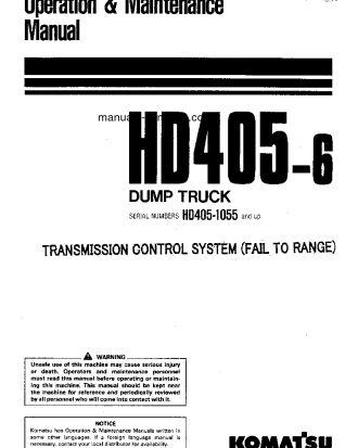 HD405-6(JPN)-TM CNTRL SYSTEM S/N 1055-UP Operation manual (English)
