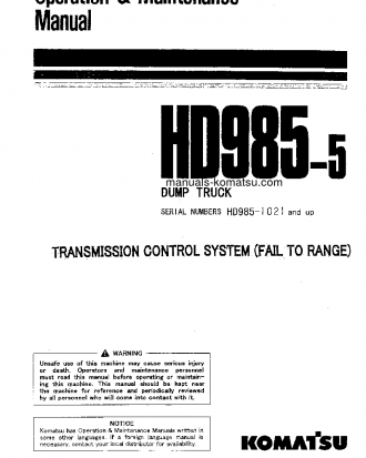 HD985-5(JPN)-TM CNTRL SYSTEM S/N 1021-UP Operation manual (English)