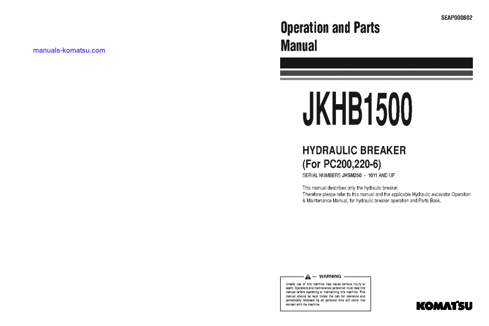 JKHB1500(JPN) S/N 1011-UP Operation manual (English)