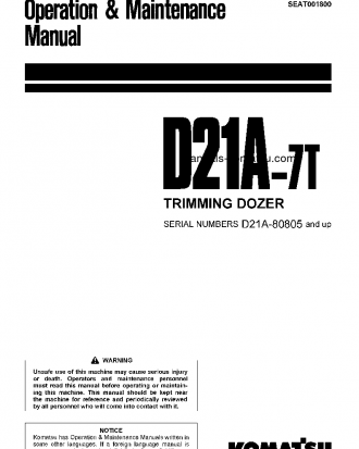 D21A-7(JPN)-TRIMMING DOZER FOR CIS S/N 80805-UP Operation manual (English)