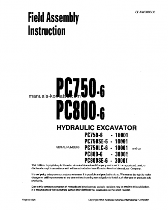 PC750-6(JPN) S/N 10001-11000 Field assembly manual (English)