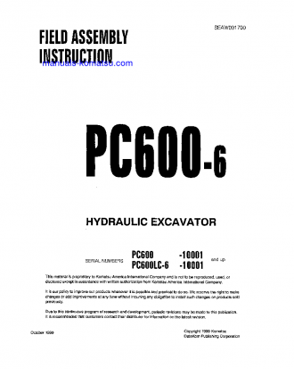 PC600LC-6(JPN) S/N 10001-11000 Field assembly manual (English)