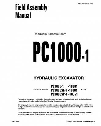 PC1000SE-1(JPN) S/N 10001-UP Field assembly manual (English)