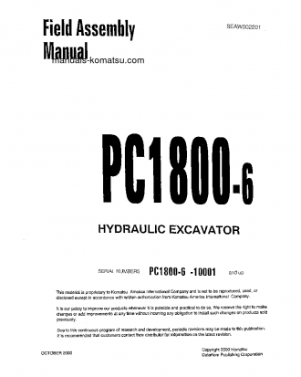 PC1800-6(JPN) S/N 10001-10010 Field assembly manual (English)