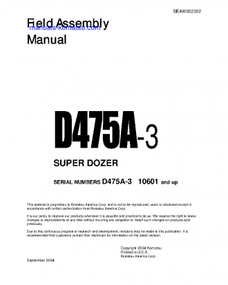 D475A-3(JPN)-SUPER DOZER S/N 10601-UP Field assembly manual (English)