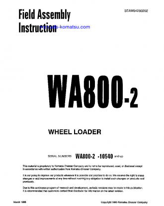 WA800-2(JPN) S/N 10540-UP Field assembly manual (English)