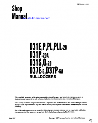 D37E-5(JPN) S/N 3001-UP Shop (repair) manual (English)