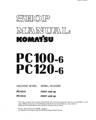 PC100-6(JPN) S/N J20001-UP Shop (repair) manual (English)