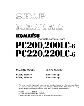 PC200-6(JPN) S/N 80001-96513 Shop (repair) manual (English)