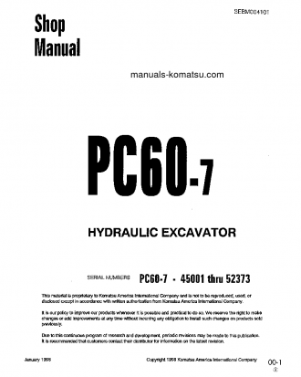 PC60-7(JPN)-W/ FRONT BLADE S/N 45001-52373 Shop (repair) manual (English)